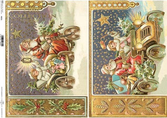 Decoupage Paper - ITD - A3 - R0025 - Christmas Santa Cars - Rice Paper