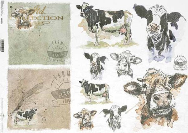 Decoupage Paper - ITD - A3 - R0407 - Cows - Rice Paper