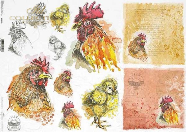 Decoupage Paper - ITD - A3 - R0418 - Chicks & Roosters - Rice Paper