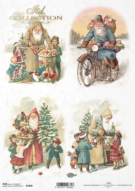 Decoupage Paper - ITD - A4 - R1008 - Christmas Santa 4 Set - Rice Paper