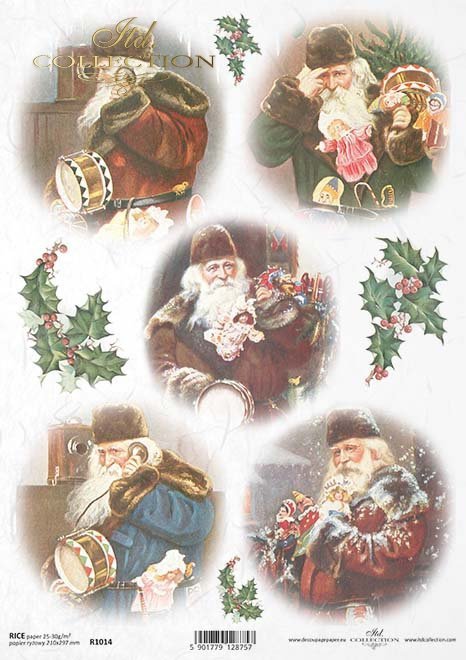 Decoupage Paper - ITD - A4 - R1014 - Christmas Santa 5 Set - Rice Paper