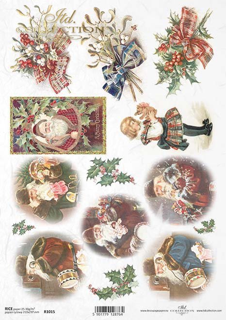 Decoupage Paper - ITD - A4 - R1015 - Christmas Santa 12 Set - Rice Paper