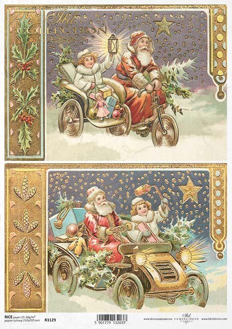 Decoupage Paper - ITD - A4 - R1129 - Christmas Santa Cars - Rice Paper