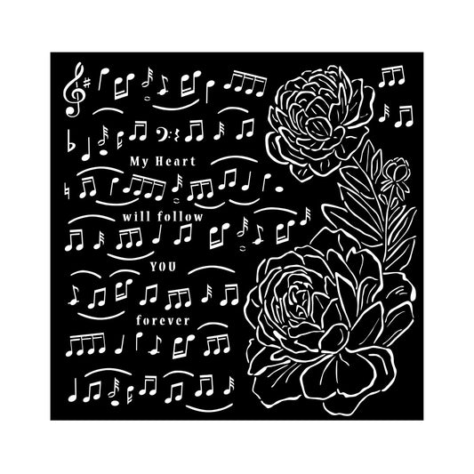 Stencils - Stamperia - KSTDQ095 - 18X18cm (7"x7") - Precious - Music and Peony