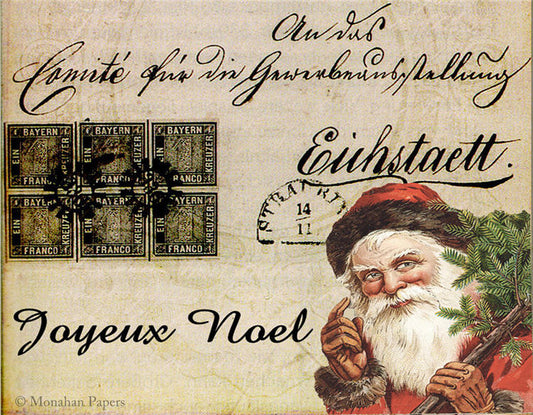 Decoupage Paper - Monahan Papers- C0084 Joyeux Noel Santa Carrying Tree