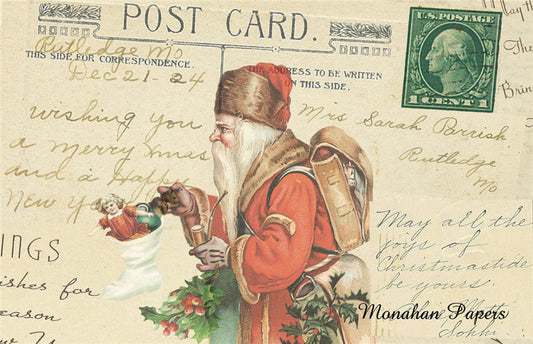 Decoupage Paper - Monahan Papers- SPS0707 Postcard Santa