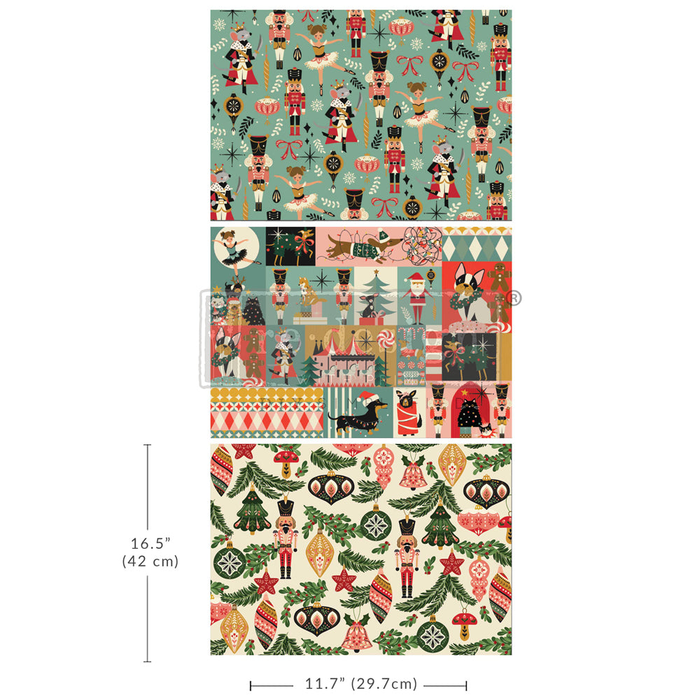 Decoupage Paper - Redesign - 11.7" x 16.5"(A3)-Set of 3 - Nutcracker Happiness