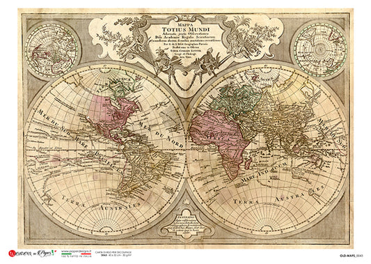 Decoupage Paper - Paper Design - A4 - Old Maps PD0160 - Mappa Totius Mundi Old World Map - Rice Paper