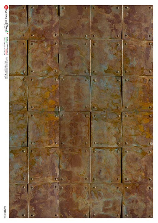 Decoupage Paper - Paper Design - A4 - Pattern 0166 - Patina Metal Plates - Rice Paper