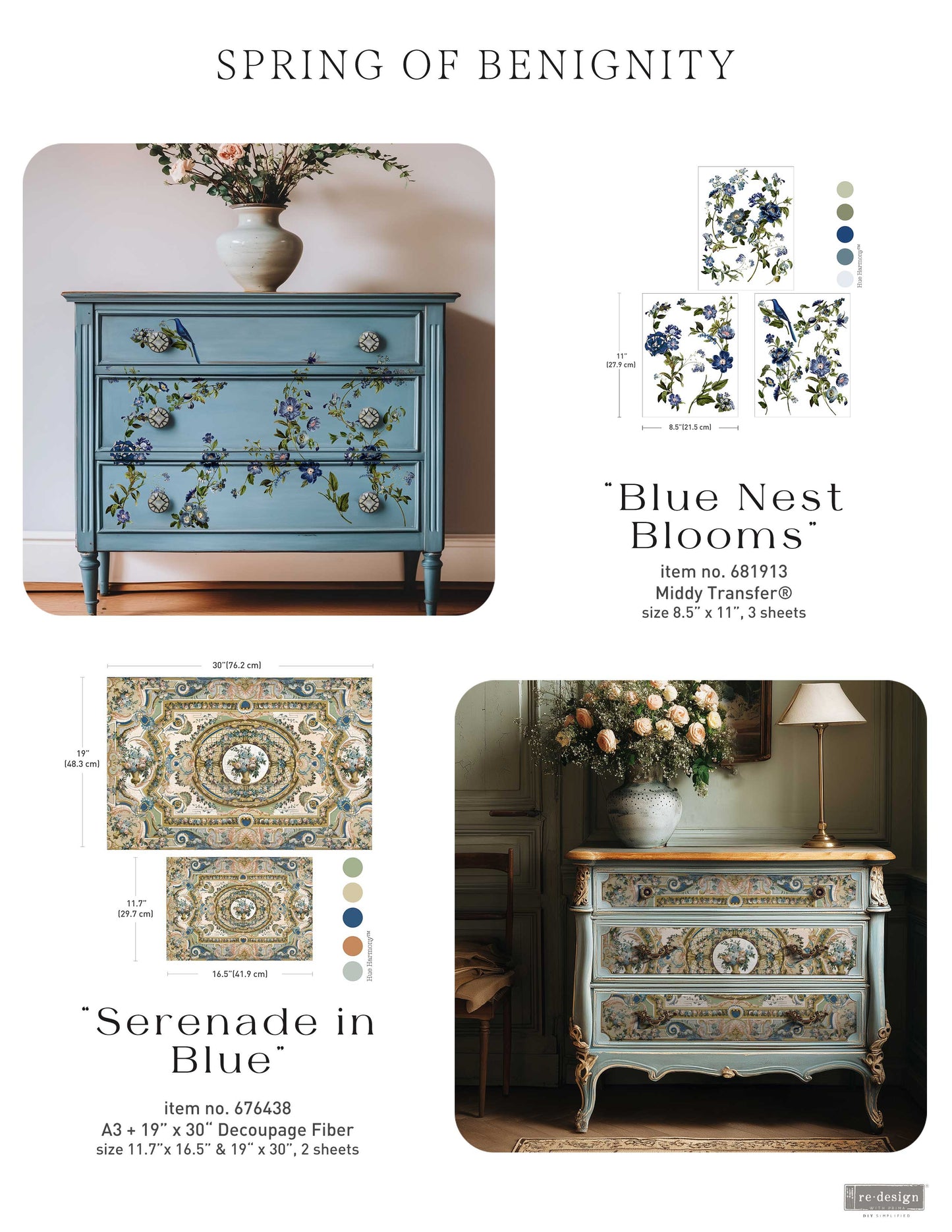 Transfers - Redesign - Middy 8.5" x 11" - Blue Nest Blooms