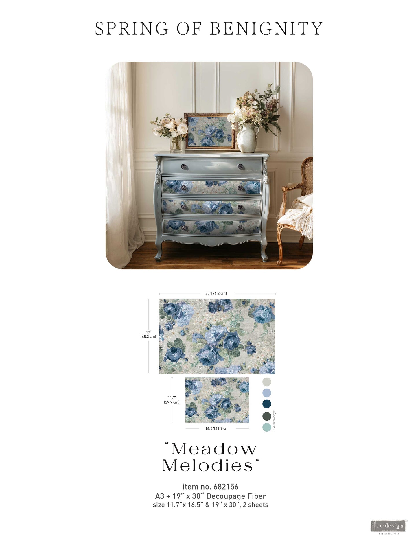 Decoupage Paper - Redesign - 19"x30"/11.7"x16.5"-Double Delight-Meadow Melodies