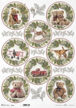 Decoupage Paper - ITD - A3 - R0764- Rounds Wreaths with Toys - Rice Paper