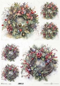 Decoupage Paper - ITD - A3 - R1131 - Christmas Winter Wreaths - Rice Paper