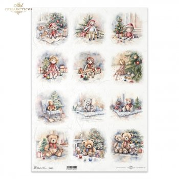 Decoupage Paper - ITD - A3 - R1267 - Dolls & Teddies Set of 12 - Rice Paper