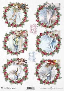 Decoupage Paper - ITD - A4 - R1474- Christmas Wreaths & Winter Scenes- Rice Paper