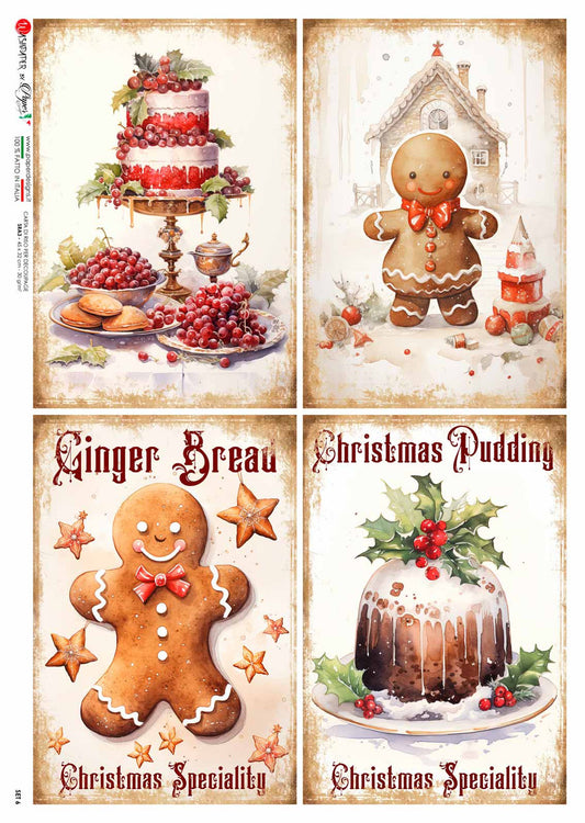 Decoupage Paper - Paper Design - A4 - PD SET 6  - Sweet Christmas Treats 4 Pack - Rice Paper