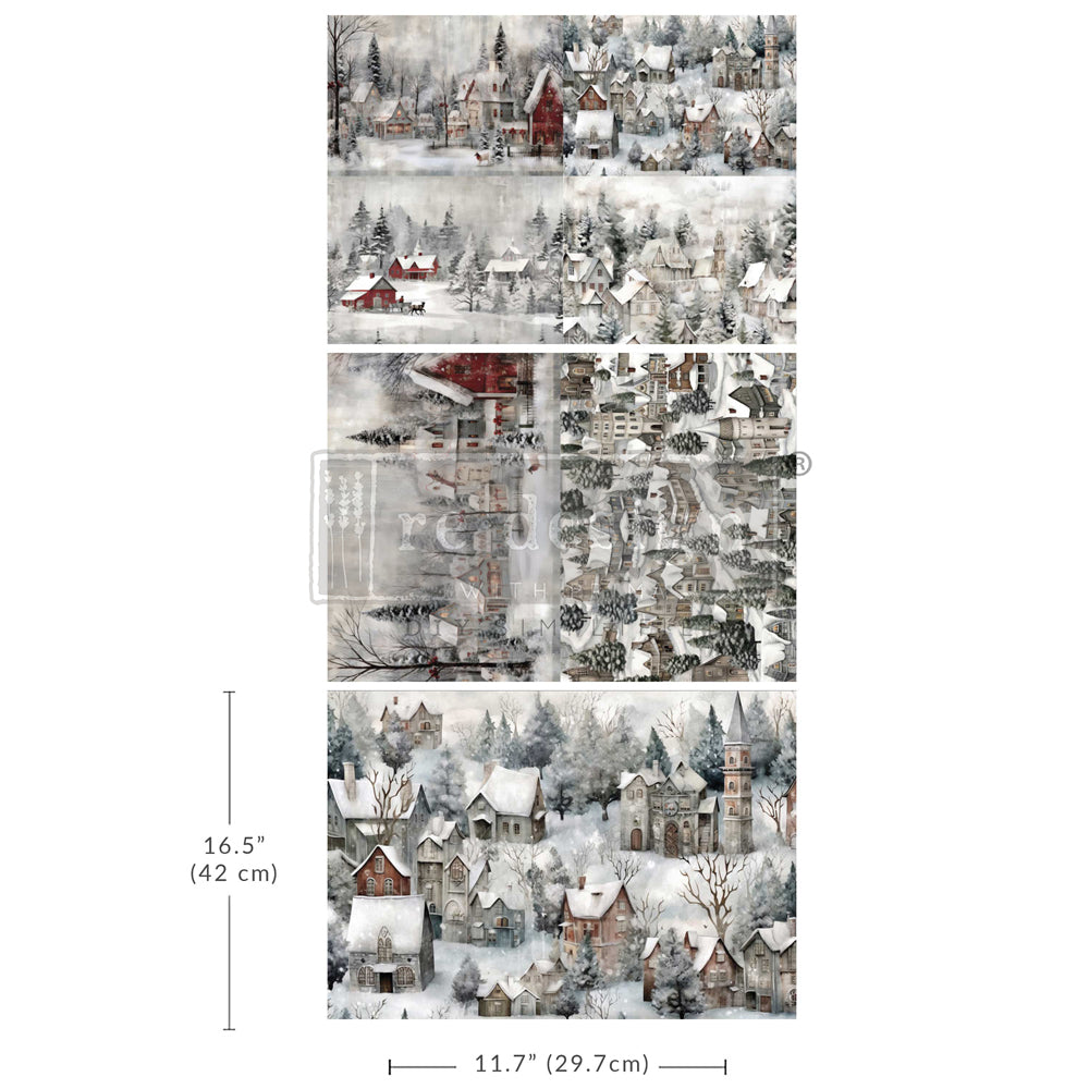 Decoupage Paper - Redesign - 11.7" x 16.5"(A3)-Set of 3 - Silent Night Snow Village