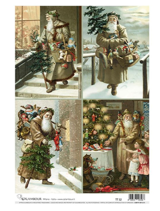 Decoupage Paper - Calambour - A4 - TT0032 - Vintage Santas - Rice Paper