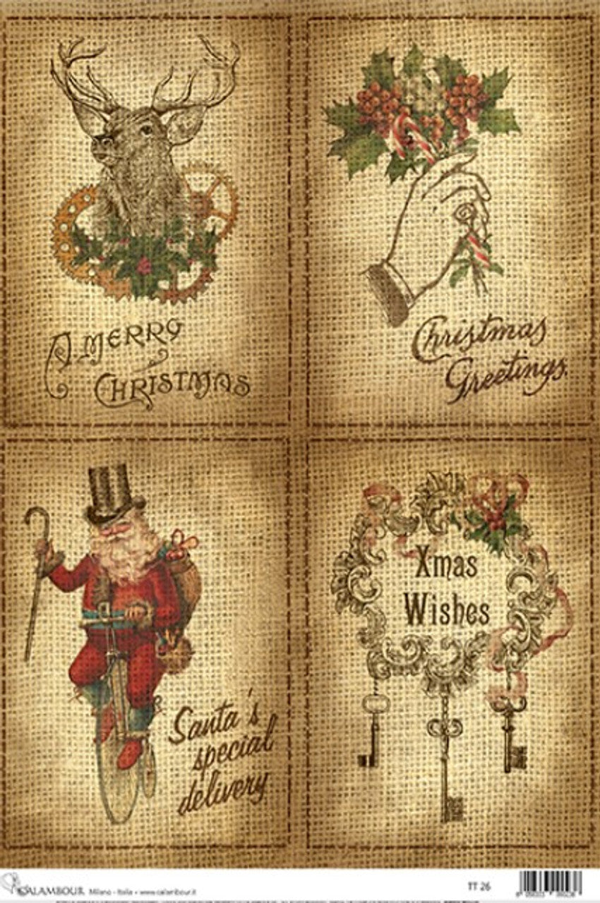 Decoupage Paper - Calambour - A4 - TT0026 - Burlap Christmas Wishes - Rice Paper