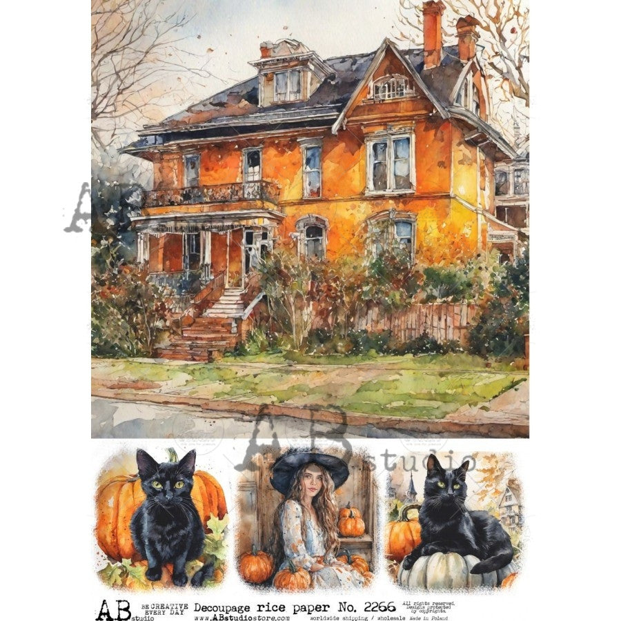 Decoupage Paper - ABstudio - A4 - AB2266 - Orange Farmhouse Four Fall Scenes - Rice Paper