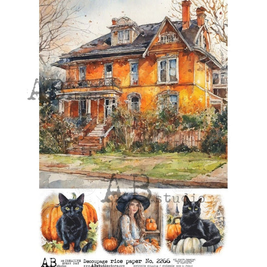 Decoupage Paper - ABstudio - A4 - AB2266 - Orange Farmhouse Four Fall Scenes - Rice Paper