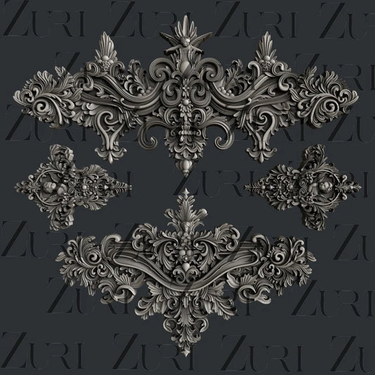 Moulds - Zuri - Baroque Ornaments Set 1 - 6.77"x6.88"-Silicone