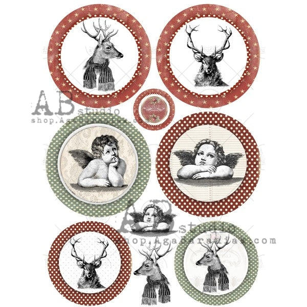 Decoupage Paper - ABstudio - A4 - AB0396 - Angels and Deer Medallions  - Rice Paper