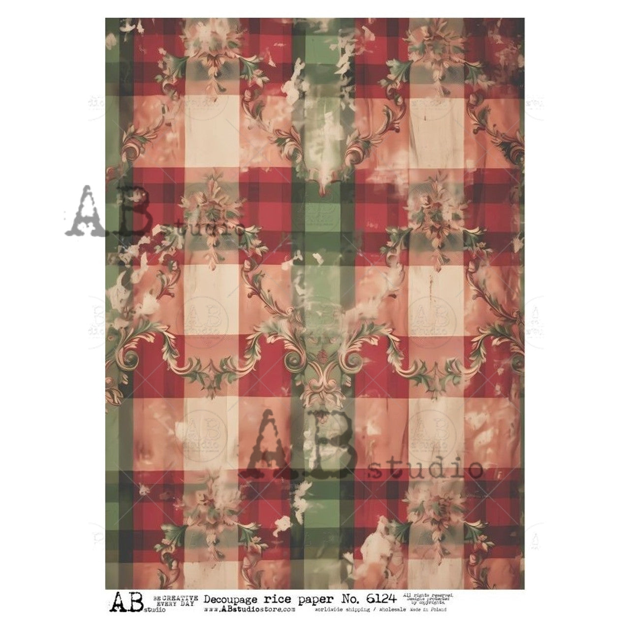 Decoupage Paper - ABstudio - A4 - AB6124 - Red and Green Large Plaid - Rice Paper