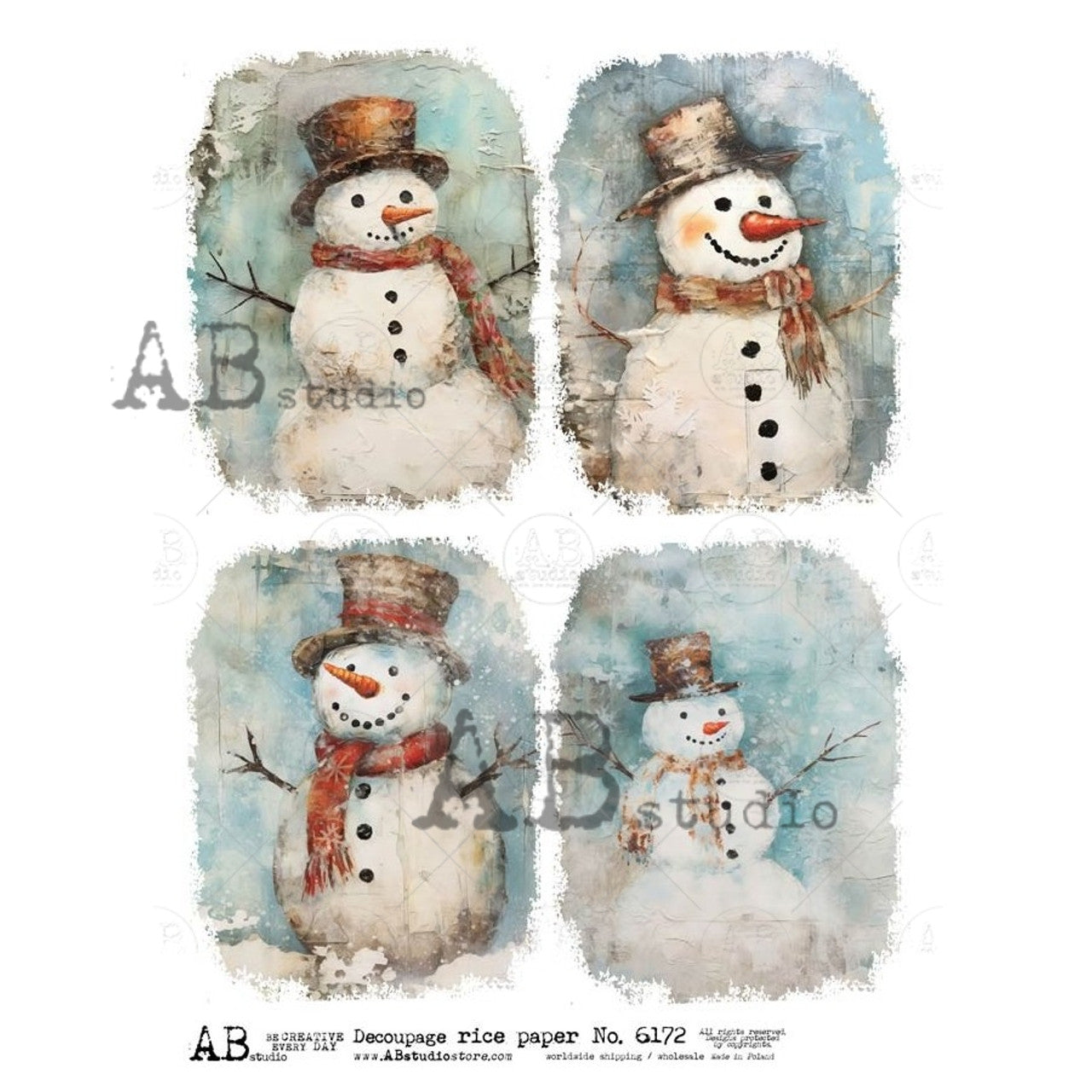 Decoupage Paper - ABstudio - A4 - AB6172 - Four Friendly Snowman - Rice Paper