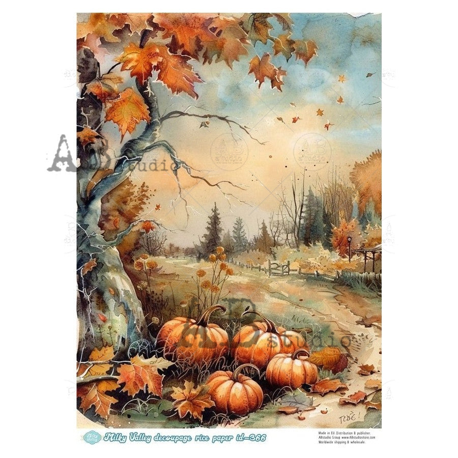 Decoupage Paper - ABstudio - A4 - ABMV366 - Fall Pumpkins Aqua Grunge - Rice Paper