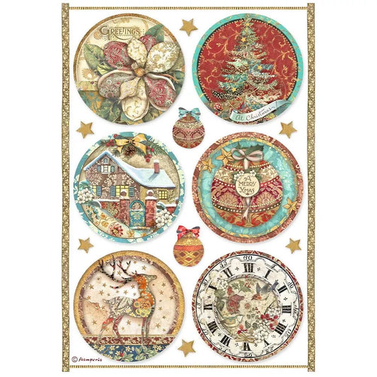 Decoupage Paper - Stamperia - A4 - DFSA4795 - Christmas Greetings Rounds - Rice Paper