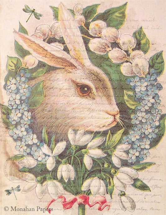 Decoupage Paper - Monahan Papers- E0092 - Floral Bunny Wreath - 11X17