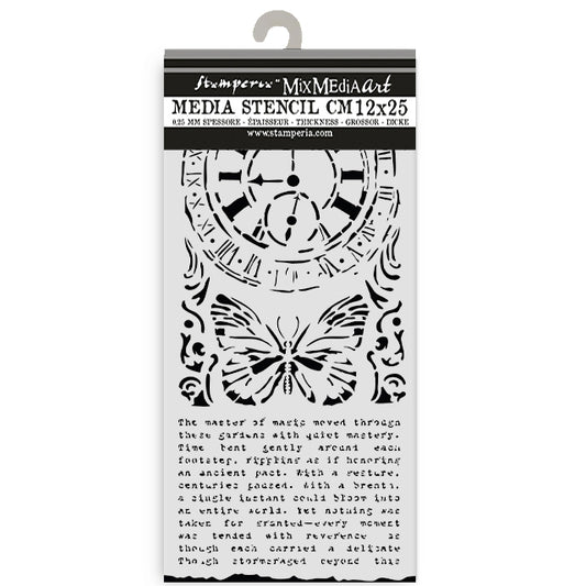Stencils - Stamperia - KSTDL158 - 12X25cm (5"x10")-Gardens of Time-Clock&Butterfly