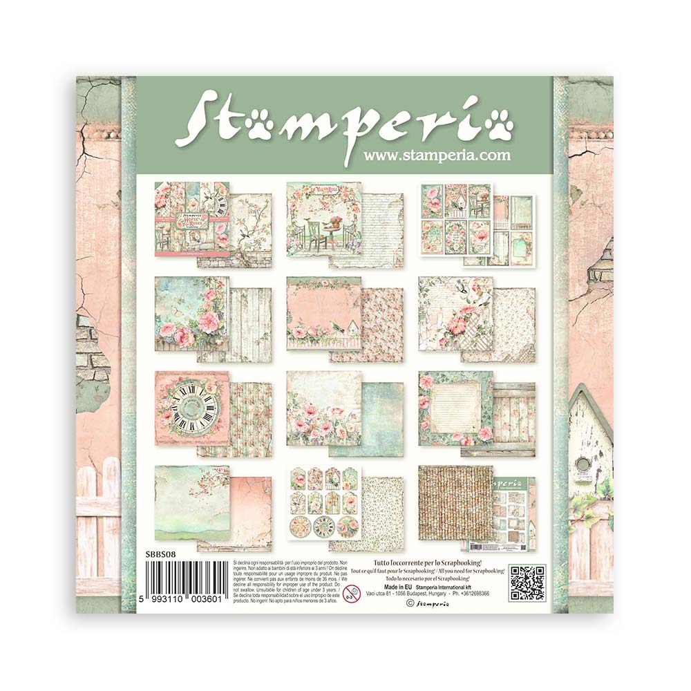 Scrapbook Paper - Stamperia - SBBS008 - 8x8 - 10sheet Pad - House of Roses
