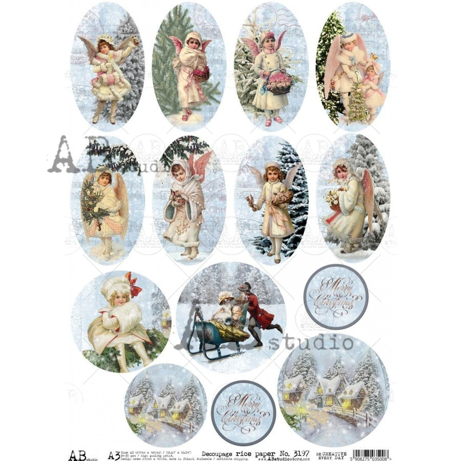 Decoupage Paper - ABstudio - A3 - AB3197 - Christmas Children with Angel Wings - Rice Paper