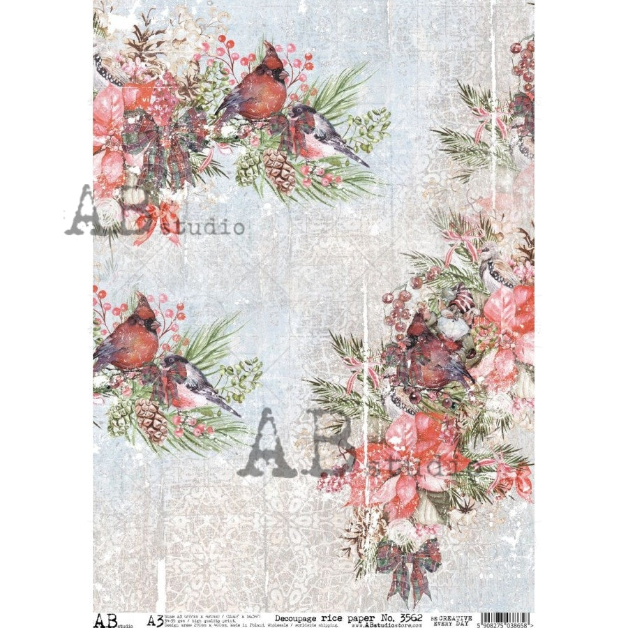 Decoupage Paper - ABstudio - A3 - AB3562 - Christmas Cardinals - Rice Paper