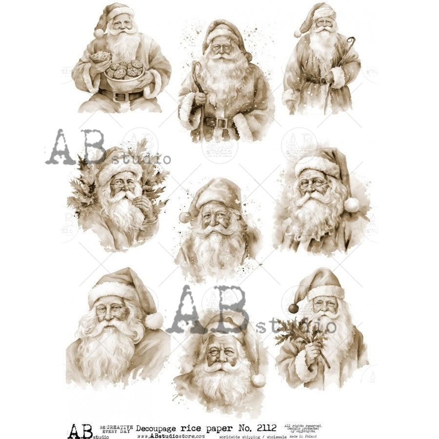 Decoupage Paper - ABstudio - A4 - AB2112 - Sepia Santas - Rice Paper