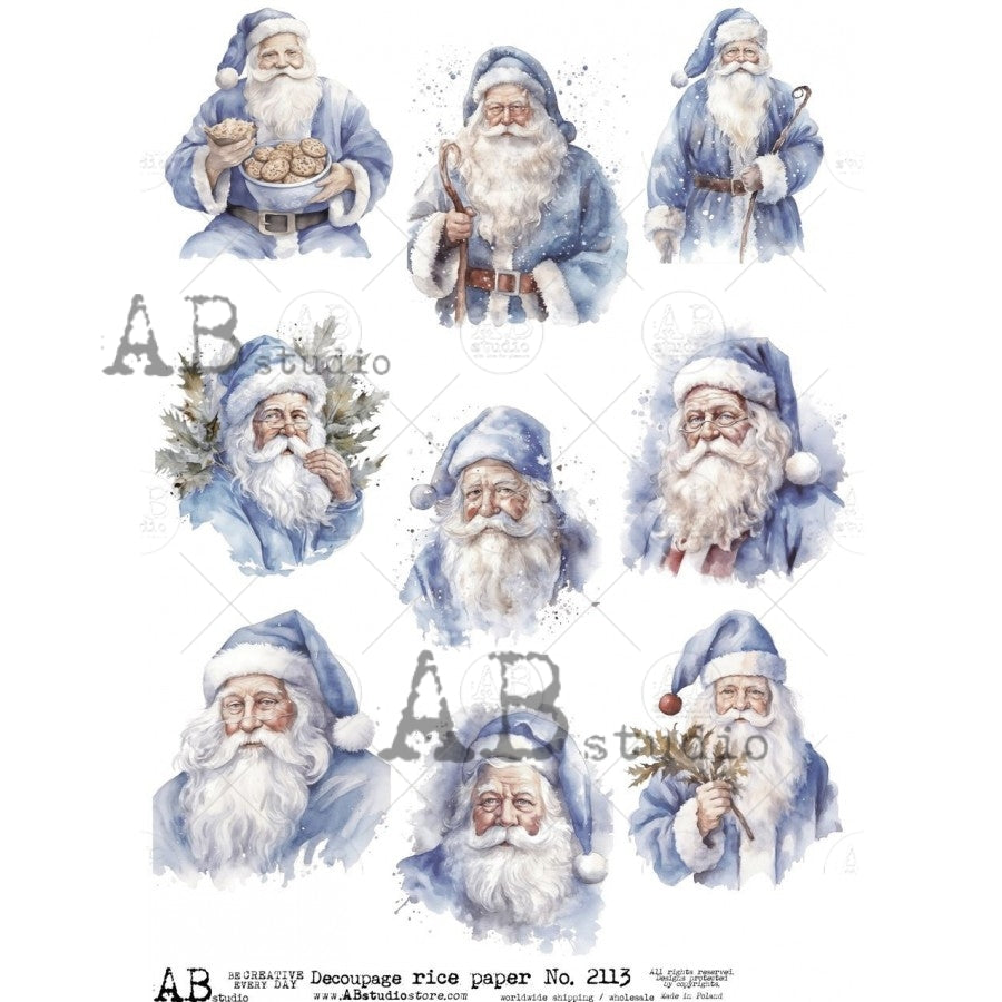 Decoupage Paper - ABstudio - A4 - AB2113 - Blue Santas - Rice Paper