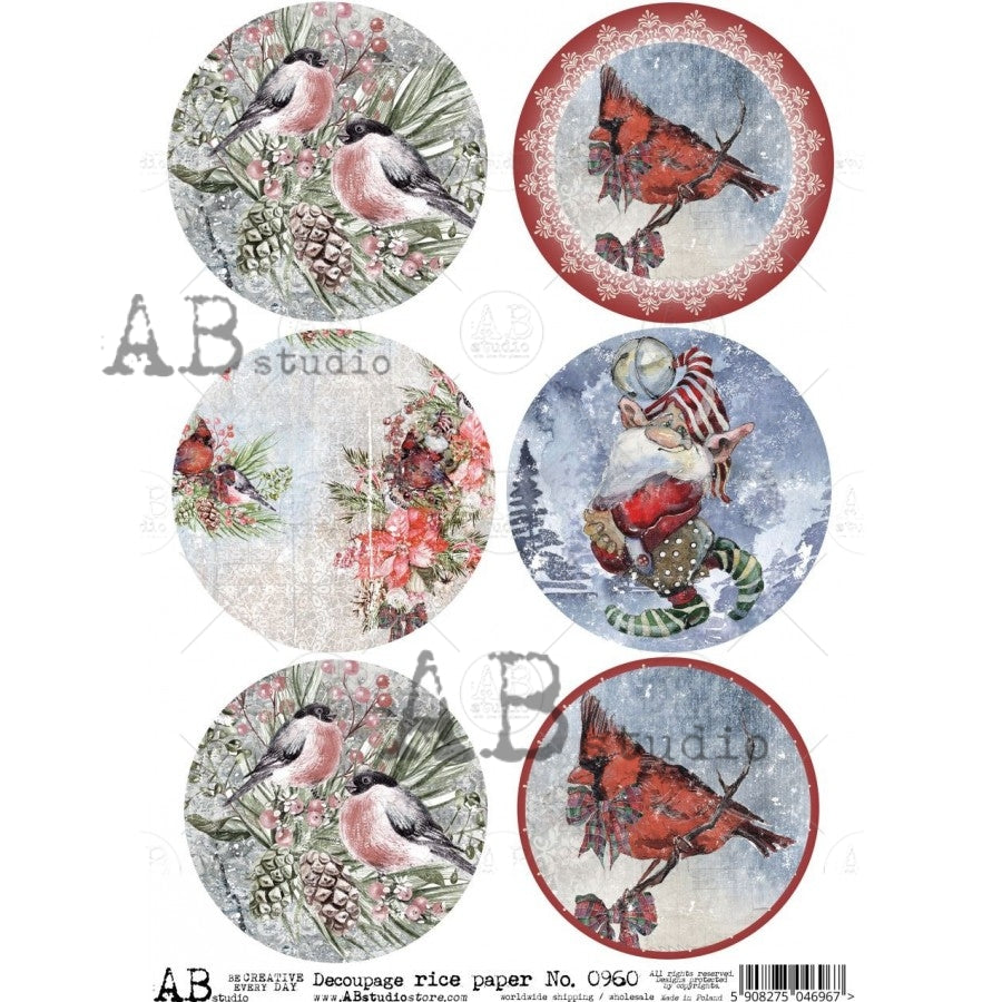 Decoupage Paper - ABstudio - A4 - AB0960 - Christmas Cardinals  - Rice Paper