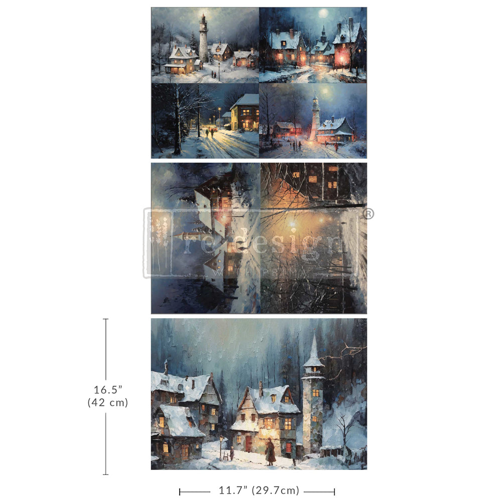 Decoupage Paper - Redesign - 11.7" x 16.5"(A3)-Set of 3 - Snowy Twilight